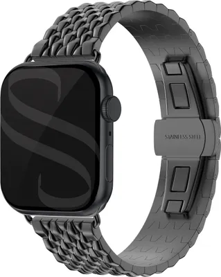 Produktbild von Selencia Drachenarmband aus Stahl für das Watch Series 1 t/m 11 / SE / Ultra (44/45/46/49 mm) - Schwarz