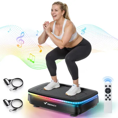 Produktbild von Vibrationsplatte mit 99 Stufen, 7 Programmen, LED, Fernbedienung, Bluetooth, Widerstandsbänder, 150W, Ganzkörpertraining & Formung, schwarz