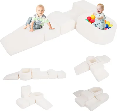 Produktbild von Schaumstoff-Spielset für Kleinkinder mit Bällebad und Sherpa-Bezügen
