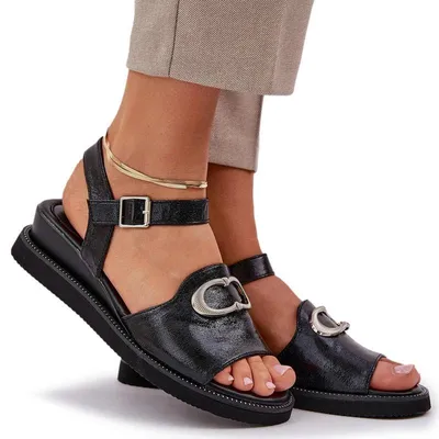 Imagen del producto de Sandalias de cuña para mujer, color negro, con decoración, talla 39
