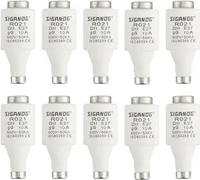 Produktbild von SIGANDG 10A DII E27 R021 Spiral-Keramik-Sicherungen gG Diazed Sicherungseinsätze 500VAC für Kabel- und Leitungsschutz (10er Pack)
