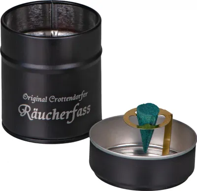 Produktbild von Original Crottendorfer Räucherkerzen im Räucherfass - mit Räucherkerzenhalter - 20x Tannenduft