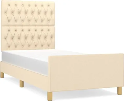 Imagen del producto de Estructura de cama sin colchón, color crema, 90x200 cm, tapizada en tela