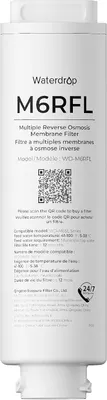 Imagen del producto de Filtro de repuesto Waterdrop M6RFL para el sistema de osmosis inversa de encimera M6SL, con una duración de 12 meses. Ofrece una filtración de ósmosis inversa de 0,0001 μm y un pH ligeramente alcalino