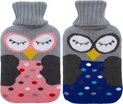 Produktbild von Famanu Wärmflasche mit Strickbezug 1 Liter - Abnehmbarer und waschbarer Bezug - Für Erwachsene und Kinder - Rosa und Blau