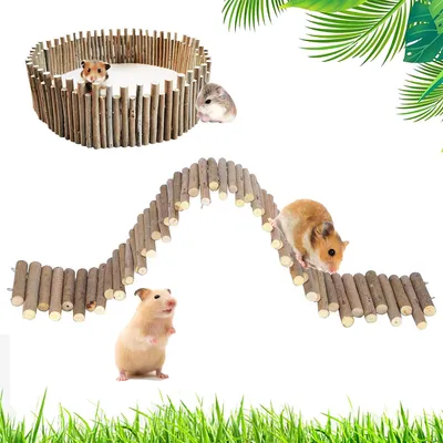 Produktbild von Hamster Holzzaun 60 cm,Natürliche Kletterbrücke für Käfige (flexibel biegbar, für Syrer, Mäuse und Ratten)