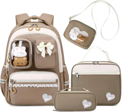 Produktbild von Amythe Schultasche Mädchen Rucksack Kinder 4-teilig, Braun