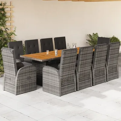 Produktbild von Design 11-tlg. Garten-Essgruppe mit Kissen Grau Poly Rattan, Gartenmöbel-Sets 2024 Neu