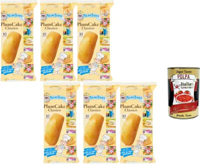 Produktbild von Mulino Bianco PlumCake Classico 6x330g, weiche italienische Kuchensticks einzeln verpackt, ohne Palmöl, ideal Frühstück & Snack + Italian Gourmet polpa