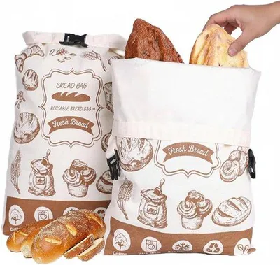 Produktbild von Bewahrzak für Brot - Herstellbar aus Baumwolle - Verlängert die Haltbarkeit von Brot - 32*42 cm - 2 Stück - mit Schnalle - für Stangenbrot - Reisetasche