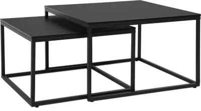 Image de Table basse 2pcs carrée noire en bois, table de salon, table d'appoint set 2 en 1 avec piétement métal pour salon bureau loft design TWIN
