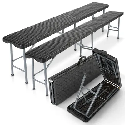 Produktbild von AREBOS 2x Bierbank Faltbank Klappbar I Tragegriff | 183 x 28 x 43 cm Camping Garten Party Bank Bierzeltbank, Gartenbank, Sitzbank 2er Set | Schwarz