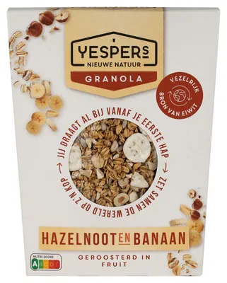 Produktbild von Yespers Granola Haselnuss & Banane 1000g – Knuspriges Müsli mit Nüssen & Banane