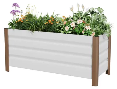 Produktbild von Hochbeet - Pflanzkasten aus Aluminiumlegierung - Drainagelöcher - Abgerundete schnittsichere Kanten - 100x40x45 cm - Weiß
