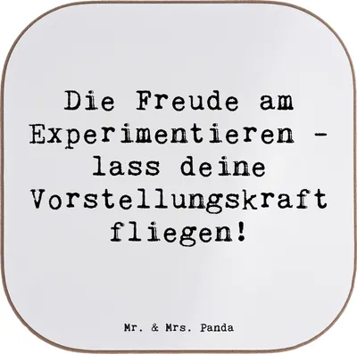 Produktbild von Mr. & Mrs. Panda Getränkeuntersetzer Spruch Die Freude am Experimentieren - Weiß - Geschenk, Tassenuntersetzer, an der Kreativität entdecken, Coaster, Selbstvertrauen