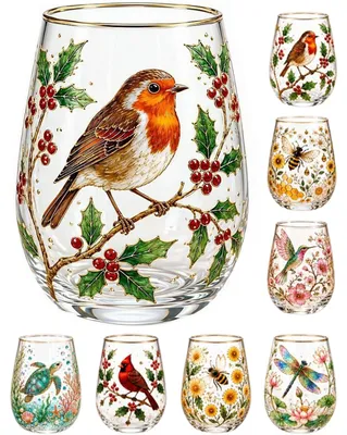 Image de Verre décoratif - Colibri et fleurs - 350 ml