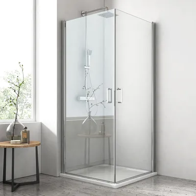 Produktbild von EMKE Eckdusche Duschkabine Eckeinstieg Pendeltür 700 mm x 900 mm Duschabtrennung Schwingtür 195 cm