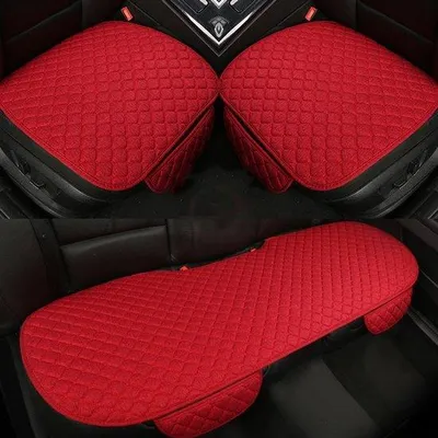 Immagine prodotto di Coprisedili in cotone per auto, set da 3 pezzi per auto, SUV e berline, colore rosso, universali.
