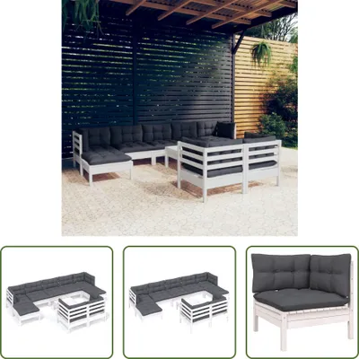 Produktbild von The Living Store 10-tlg. Garten-Lounge-Set mit Kissen Weiß Kiefer Massivholz