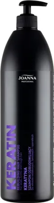 A black bottle of shampoo with a pump dispenser.