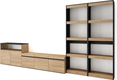 Immagine prodotto di COZY Mobile Soggiorno TV, 370x35x186cm, Per TV fino a 65, Set di mobili, Rovere e Nero