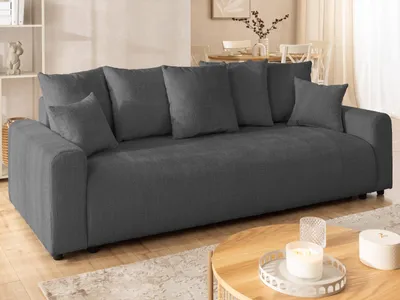 Produktbild von Calma - Komfortables 4-Sitzer Schlafsofa im Bumpy-Design mit Bettkasten aus weichem Grau Chenille-Stoff
