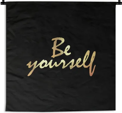 Produktbild von MuchoWow® Wandteppich Wandbehang Zitate - Selbstvertrauen - Gold - Schwarz 150x150 cm Tapisserie Dekoration Wandtuch - Wohnaccessoires - Modernes