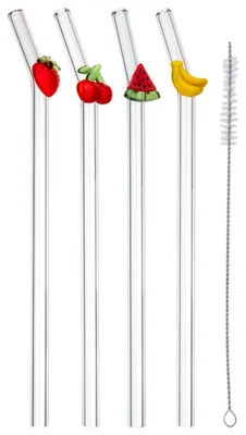 Produktbild von Estia Glasstrohhalme Strohhalme Trinkhalme Set 4 Stück Glas wiederverwendbar Küche