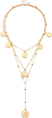 Produktbild von Mehrlagige Choker-Halsketten, schicke Halsketten mit kreisförmigen Münzperlen und Anhänger, mehrlagige, verstellbare, stapelbare Choker-Halsketten für Frauen und Mädchen