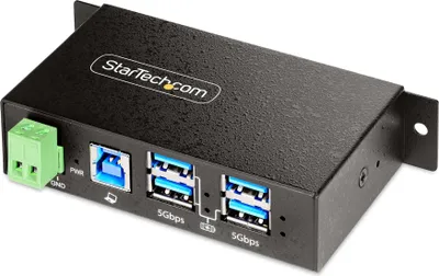 Obrázek produktu pro StarTech.com 4-Port USB 3.0 Hub mit Heavy-Duty Metall-Industriegehäuse - Managed - ESD & Überspannungsschutz - Wand-/Tisch-/DIN-Schienenmontage - USB 3.1/3.2 Gen 1 5Gbps - USB Verteiler/Splitter - USB 3.2 Gen 1 (3.1 Gen 1) Type-B - USB 3.2 Gen 1 (3.1 Gen