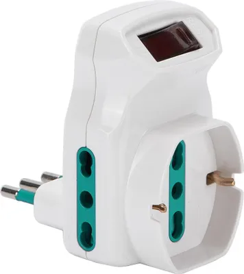 Immagine prodotto di FANTON 87317 Adattatore triplo da spina piccola 10A a 2 prese bipasso 16A - 1 presa bipasso schuko con interruttore