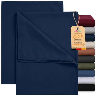 Produktbild von EllaTex 2er Pack Renforcé Bettlaken 150x250 Baumwolle – Haustücher ohne Gummizug im Doppelpack, Farbe: Dunkelblau