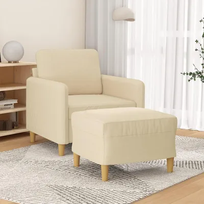 Immagine prodotto di Poltrona con poggiapiedi, color crema, 60 cm, rivestita in tessuto, mobili e divani, 19,5 kg