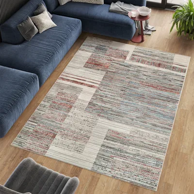 Image de Tapis RETRO Moderne Effet Used Marron Gris Salon 200 x 300 cm