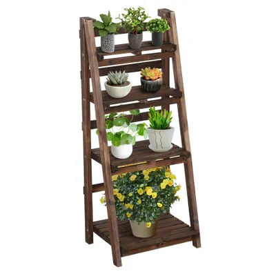 Produktbild von Yaheetech Stanregal klappbare Blumentreppe Blumenregal, 4 Ebene, aus Holz, 108 cm H, Braun