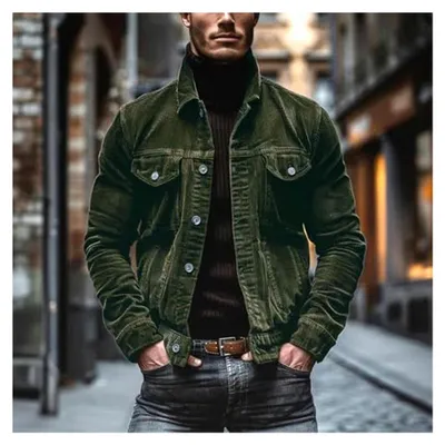 Produktbild von Cordjacke für Herren aus Cord mit Cargotaschen, Übergangsjacke mit Revers, Freizeitjacke im Regular Fit, Winterjacke mit Taschen, Wanderjacke, warme Arbeitsjacke, Truckerjacke mit Knopfleiste