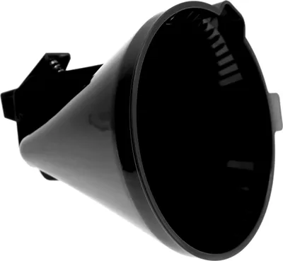 A black plastic coffee filter holder is shown against a white background.