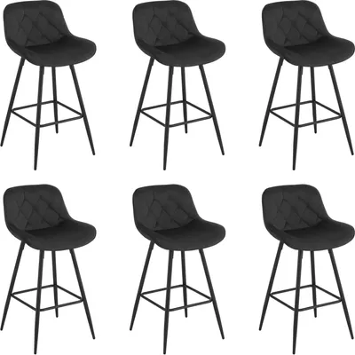 Produktbild von EUGAD Barhocker 6er Set, mit Rückenlehne&Samtbezug, Metallbeinen, Schwarz
