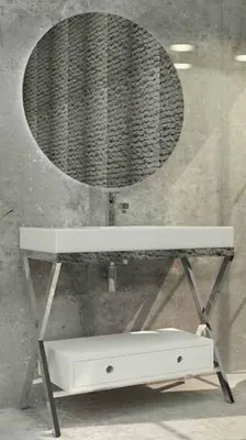 Produktbild von Casa Padrino Luxus Badezimmer Set Silber / Weiß - 1 Waschtisch mit Schublade und 1 Waschbecken und 1 LED Wandspiegel - Luxus Qualität