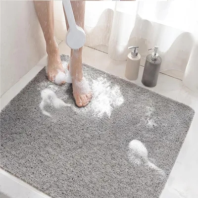 Produktbild von Duschmatte rutschfest, 60x60cm Badewannenmatte rutschfest mit Ablauf, Weiche PVC-Luffa Antirutschmatte Badewanne, Schnell Trocknende Badematte, Grau