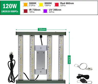 Immagine prodotto di Lampada LED a spettro completo per piante Grow Light - 120 W - Impermeabile IP65 - Dimmerabile - 110–240 V - Spina UE - Alloggiamento in alluminio - Cambio di colore
