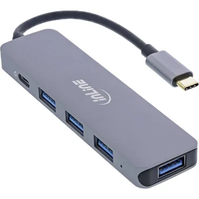 Produktbild von InLine USB 3.2 USB-C Multi Hub (4x USB-A 5Gb/s + USB-C (Data/PD 87W), USB 2.0 Type-C, USB 3.2 Gen 1 (3.1 Gen 1) Type-A, USB 3.2 Gen 1 (3.1 Gen 1) Type-C, 5000 Mbit/s, Grau, Aluminium, 87 W