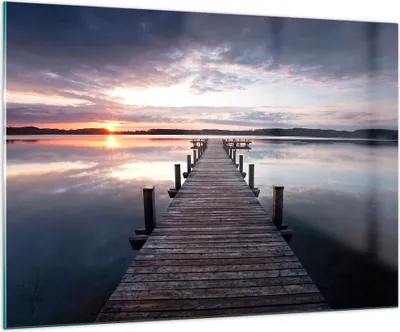 Produktbild von Bilder auf glas - Fußgängerbrücke See Sonnenuntergang Abend - 100x70cm - Glasbilder - Wandbilder - Kunstdruck - Wanddekoration aus Glas - Glas Bilder - Wandbild auf Glas - GAA100x70-2635