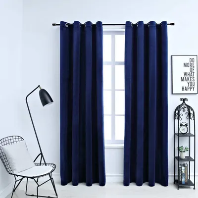 Produktbild von The Living Store Verdunkelungsvorhänge mit Ösen 2 Stk. Samt Dunkelblau 140x245cm