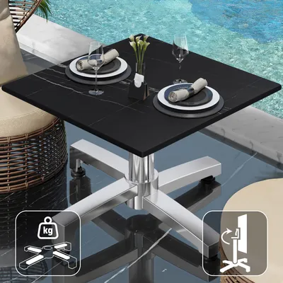 Produktbild von CPBC | Compact Loungetisch | B:T:H 60 x 60 x 42 cm | Schwarz Marmor / Aluminium | Klappbar | Zusatzgewicht | Bistro Loungetisch Gastro Tisch
