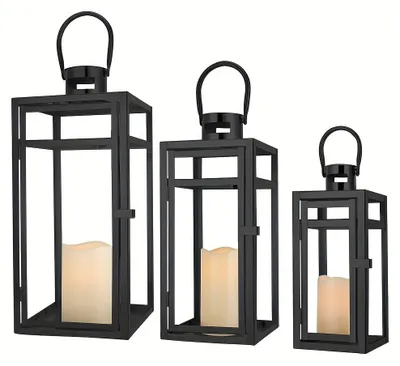 Produktbild von Laterne – Gartenlaterne – Windlicht – Stimmungslicht – Außenleuchte – Set aus 3 – Schwarzes Metall-Design