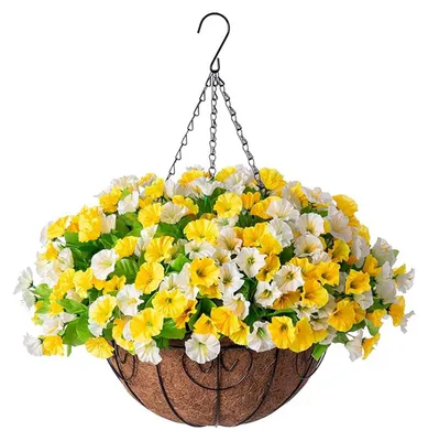 Produktbild von Künstliche Hängeblumen mit Korb, UV-beständige Kunstseiden-Prunkwinden-Ranken für den Außenbereich, ideal für Veranda, Terrasse, Garten, Balkon und Hof, Frühlings- und Sommerdekoration