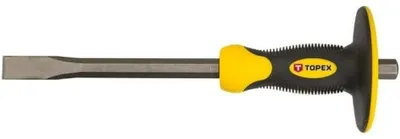 Produktbild von Topex Flachmeißel mit Handschutz - Handmeißel mit ergonomischer Handgriff - Handlicher, starker Meißel mit Schutz - Größen: Meißelkörpers: 16 mm - Länge: 300 mm - Meißelklinge: 19 mm
