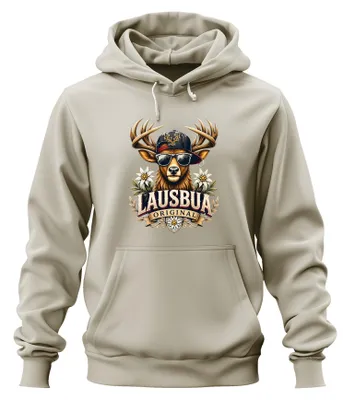 Produktbild von Lausbua Original Hirsch Sonnenbrille Edelweiss Lederhose Hoodie Kapuzenpullover, Natur, XL