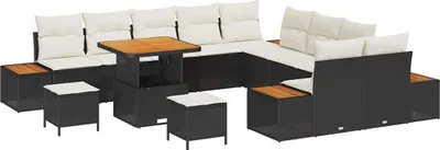 Obrázek produktu pro vidaXL Zahradní sedací souprava s polštáři s úložným prostorem Black Poly Rattan